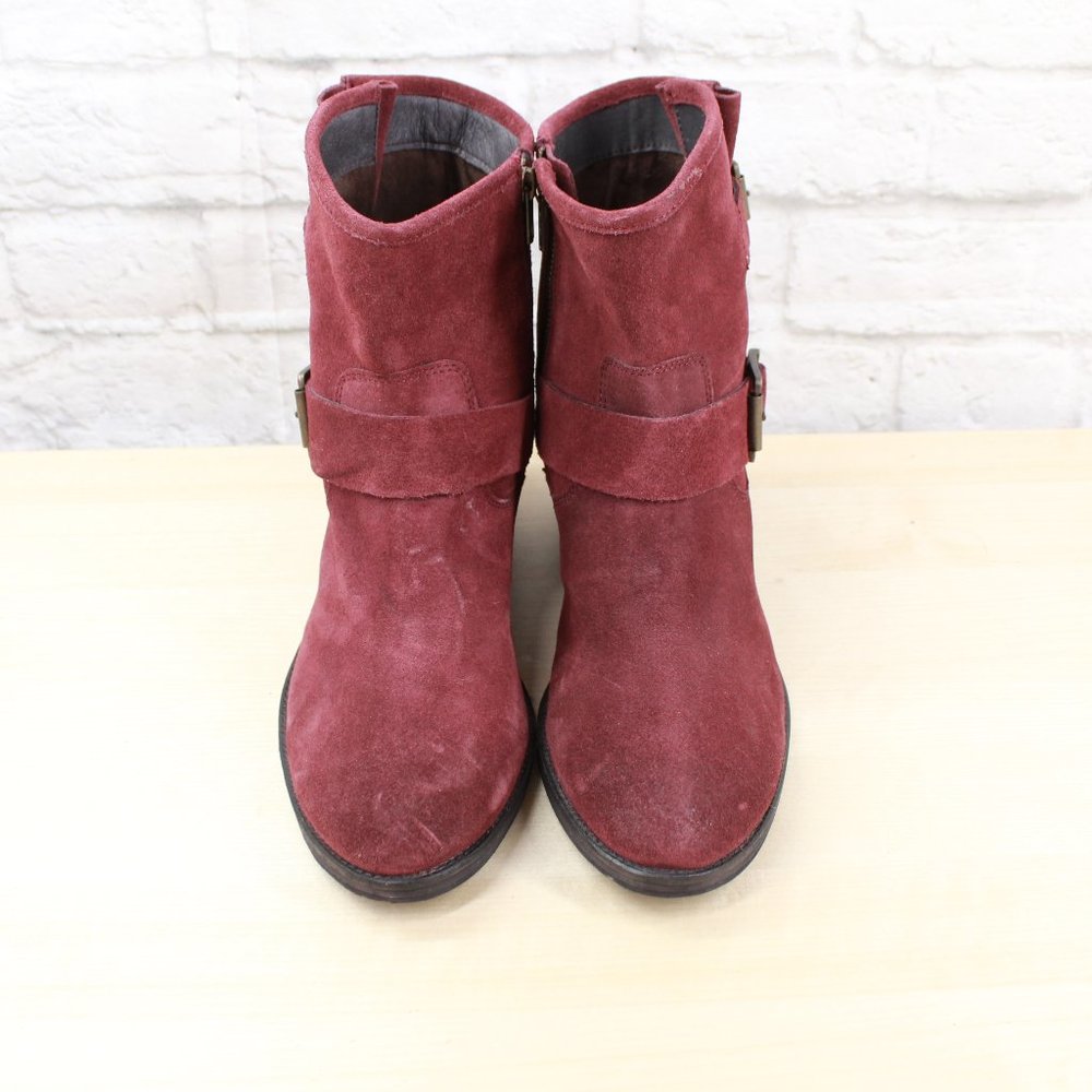 Seychelles Castanets Sand Red Suede Buckle Strap Block Heel Ankle Boots Size 11 - Picture 5 of 9